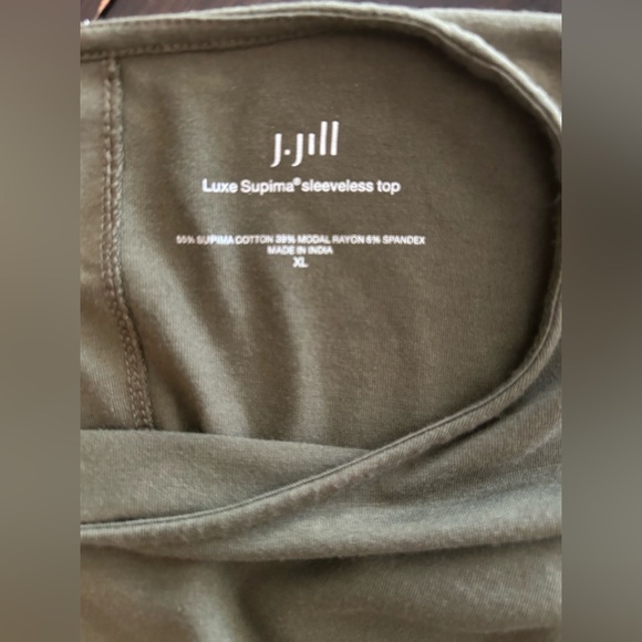 J. Jill Women’s XL Luxe Supima Sleeveless Top Knit Tee Olive Green Rear Slit - Picture 3 of 5